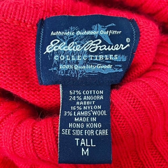 Vtg 90s Eddie Bauer Snowflake Intarsia Turtleneck Sweater Sz Tall M Red Angora - Picture 6 of 6
